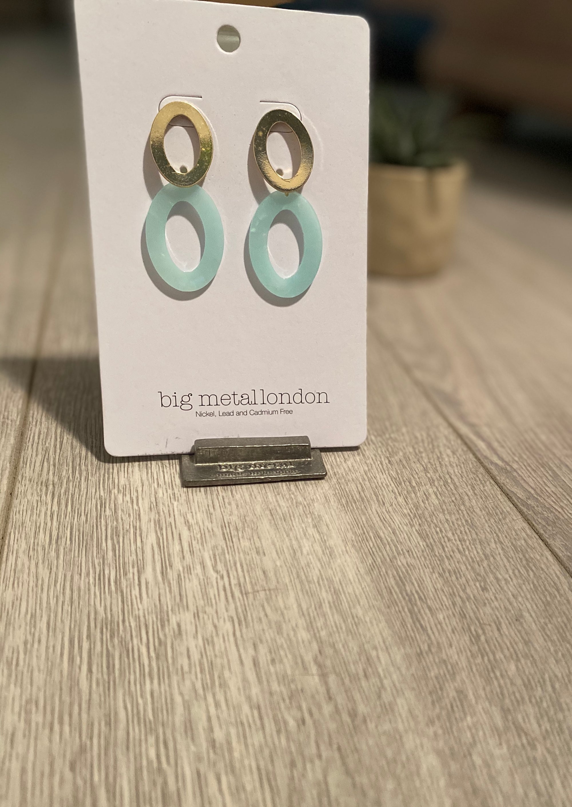Gold Turquoise double loop earrings - 003e