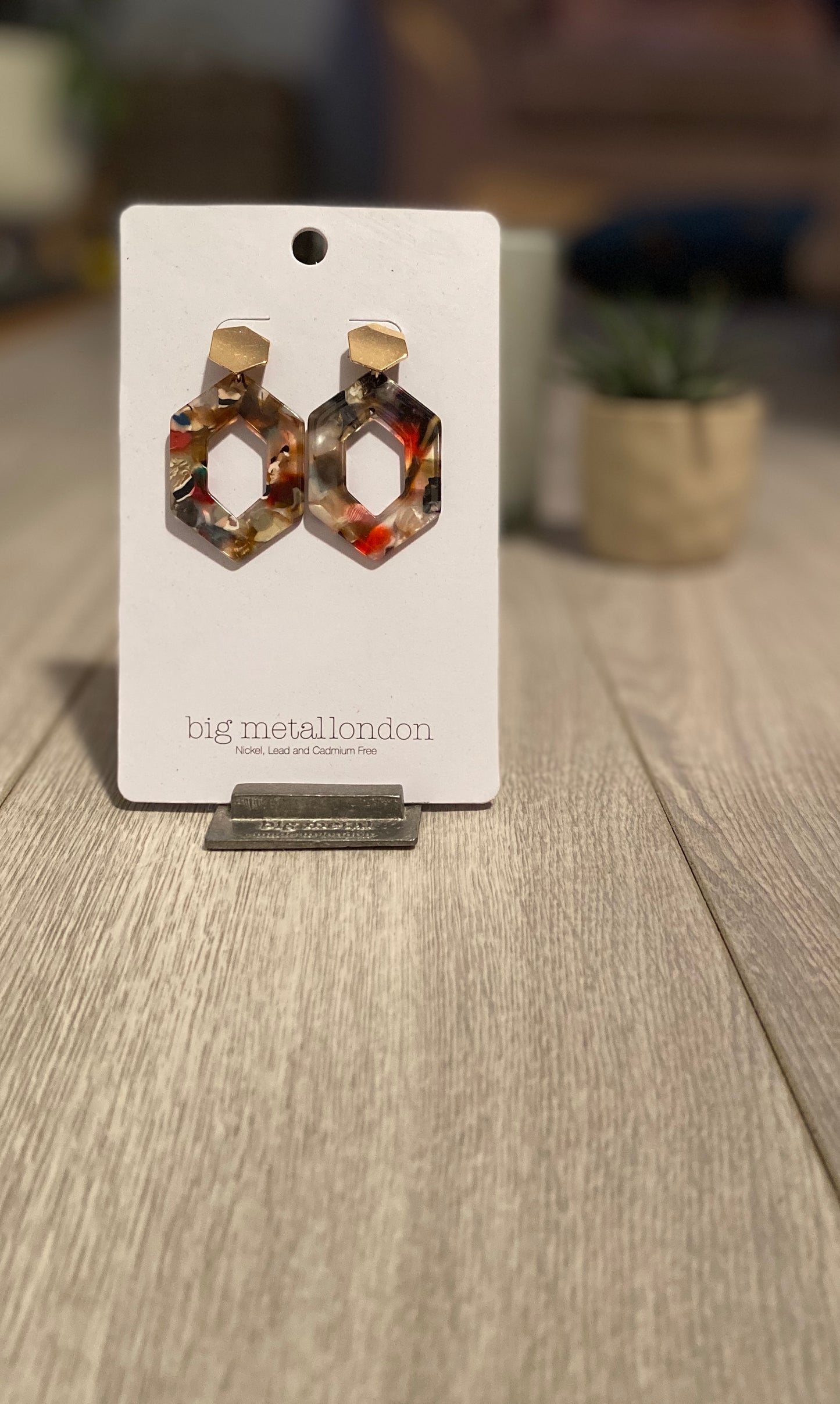 Multi colour hexagon earrings - 010e
