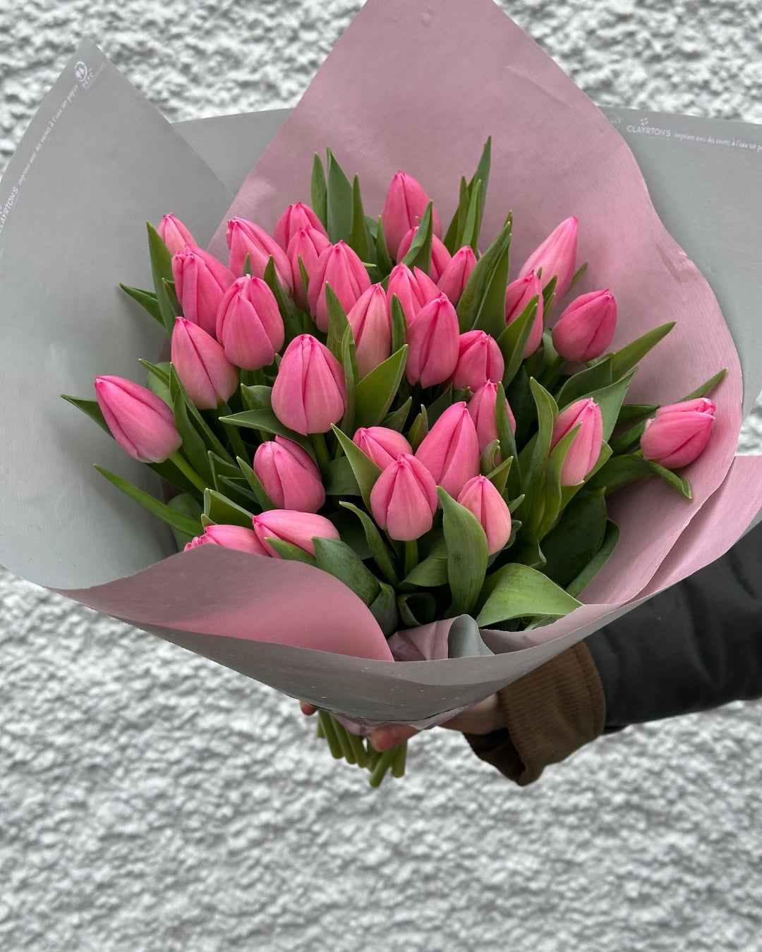 Bunch of Pink Tulips wrapped in Pink paper
