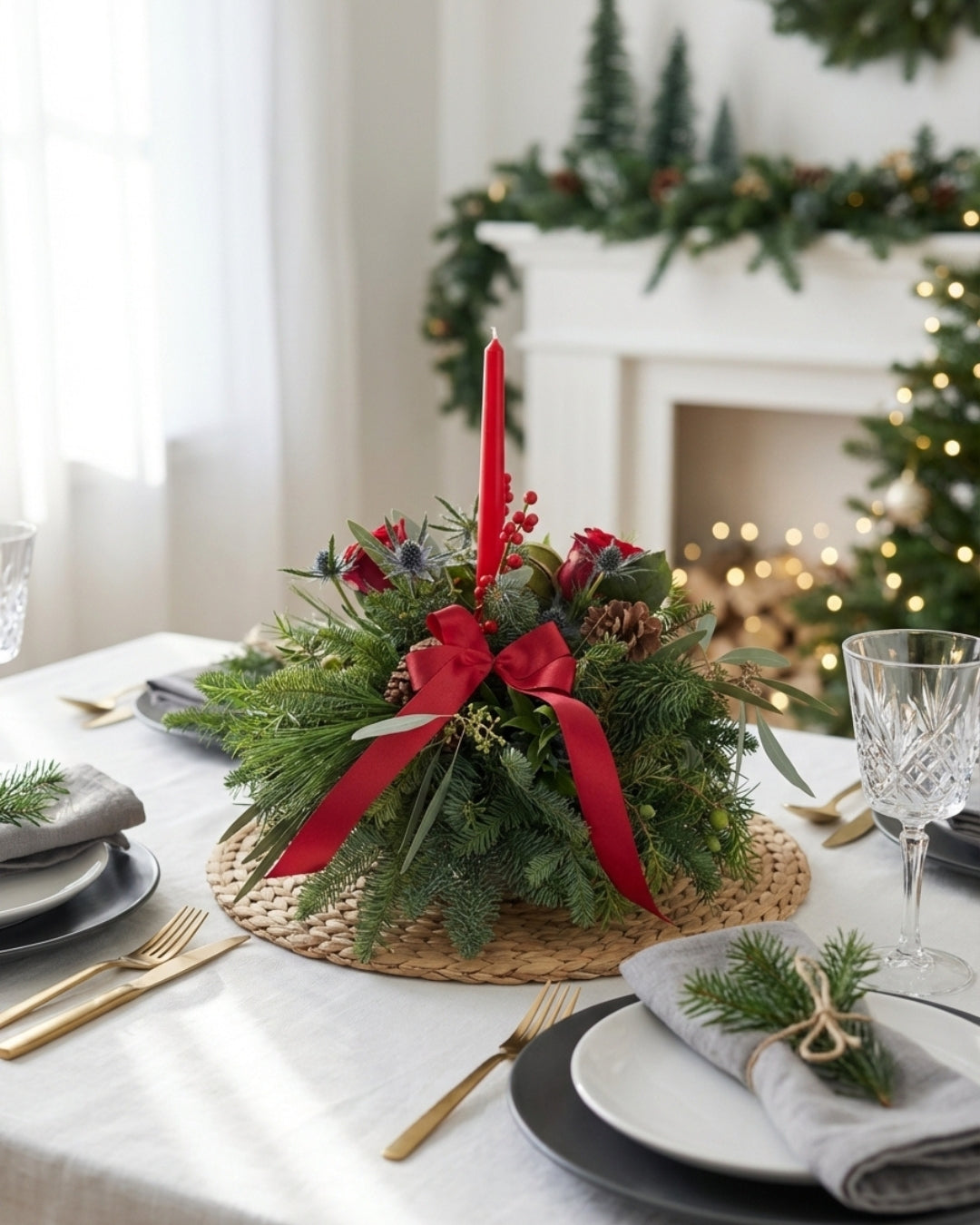 Traditional Round Red Table Arrangement