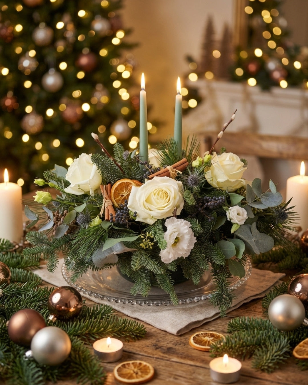 White Christmas Table Arrangement