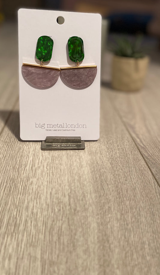 Emerald semi circle mauve green earrings - 014e