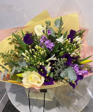 Lemon Violet Hand Tied Bouquet