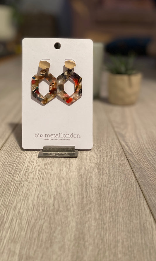 Multi colour hexagon earrings - 010e