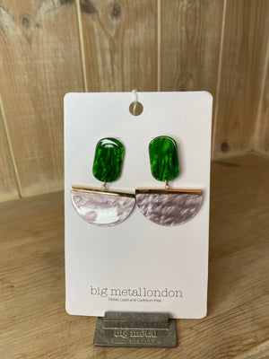 Emerald semi circle mauve green earrings - 014e